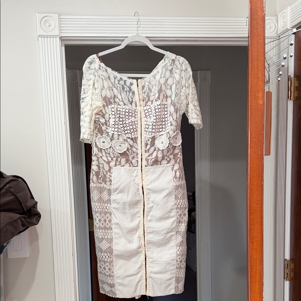 Chic White Lace Dress with Floral Accents